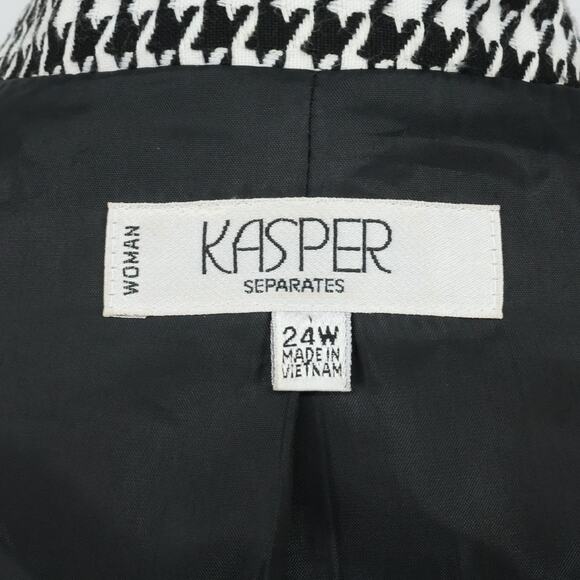Kasper Jacket Plus Size 24W White Black Houndstooth Lined Blazer Pockets Career - Picture 3 of 15